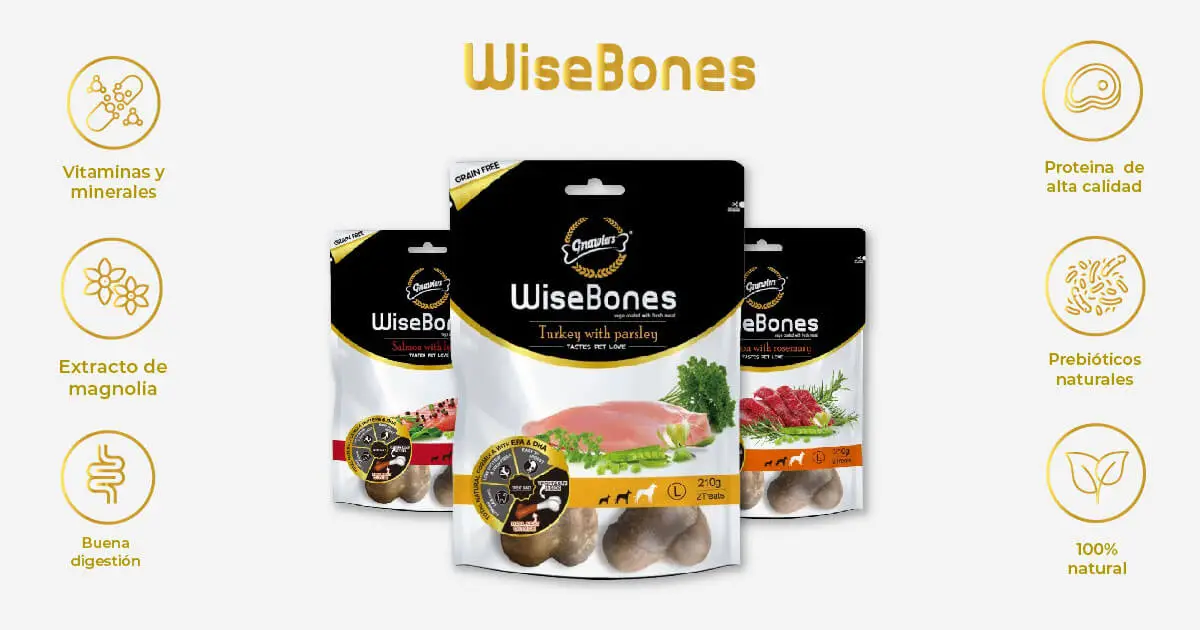 Snack wisebones de venado y romero, pavo con perejil, salmón con limón