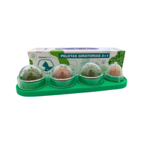 Bolitas giratorias 3 más 1 con adhesivocatnip, matatabi -Incluye 3 adhesivos circulares de repuesto -Pelotas 3 cm de diámetro c/u *154 GR