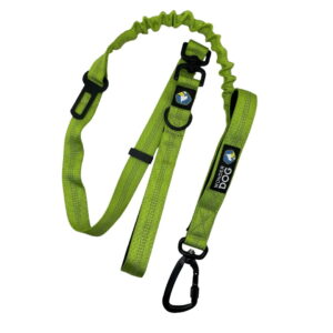 Traílla doble retorcedor con broche de seguridad y banda elástica amortiguadora. para autos, con nylon reflectante y acolchado de neopreno. Wonder Dog - Marben Pets