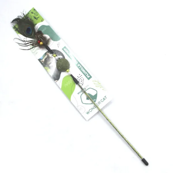 Varilla con pluma y bola de catnip para gatos