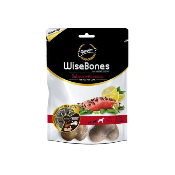 Snack para perros Wisebones huesos grandes salmón con limón 200 grs