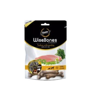 Snack para perros Wisebones huesos pequeños pavo con perejil 200 grs