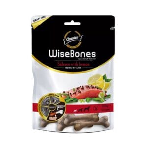 Snack para perros Wisebones huesos pequeños salmón con limón 200 grs