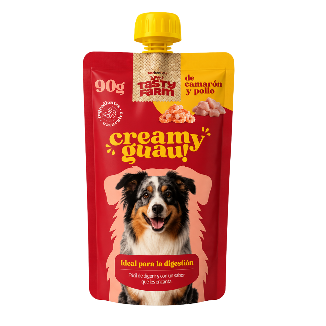 201 Creamy Guau Camarón y Pollo 90 g - Tasty Farm - Imagen 1