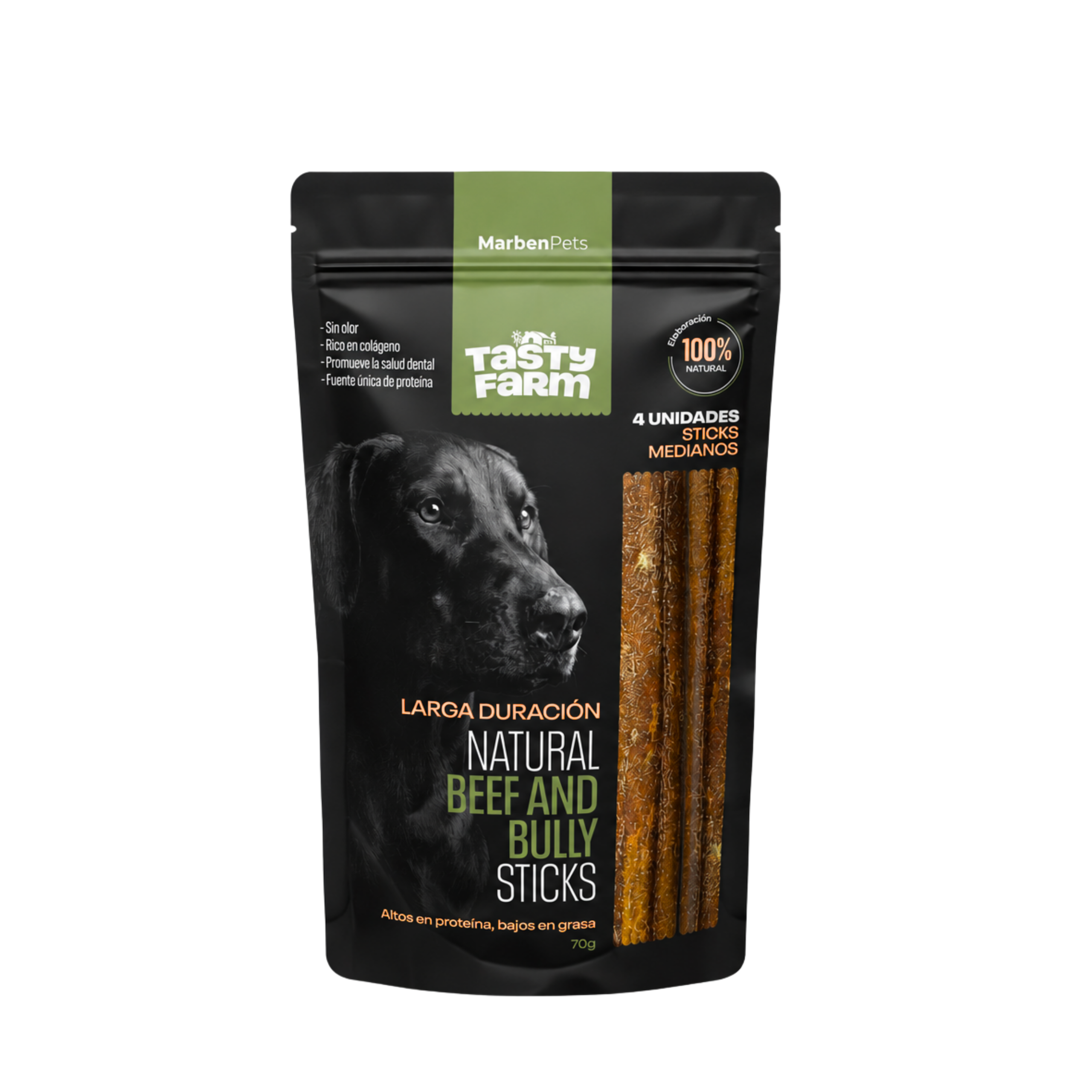 216 Beef & Bully Sticks 4 unidades 70 g – Tasty Farm - Imagen 1