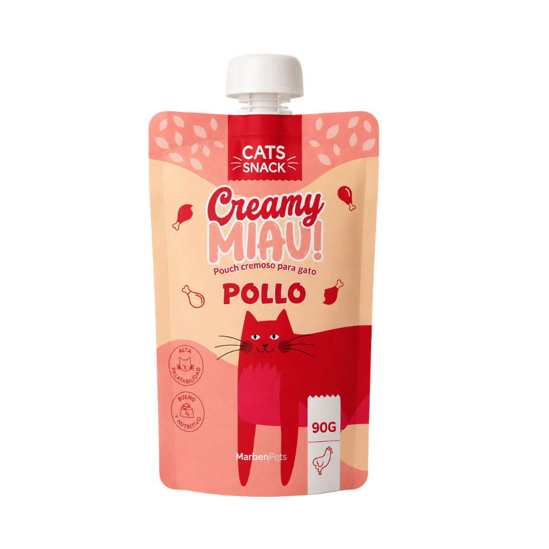 pouch cats snack frente pollo Creamy Miau Pollo 90 g - Cats Snack - Imagen 1